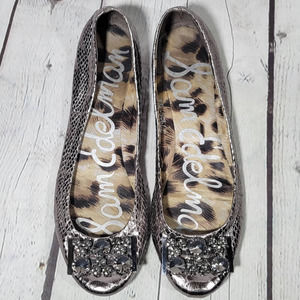 Sam Edelman S-Caper Pewter Ballet Flats Embellished Metallic Snake Rhinestone 9